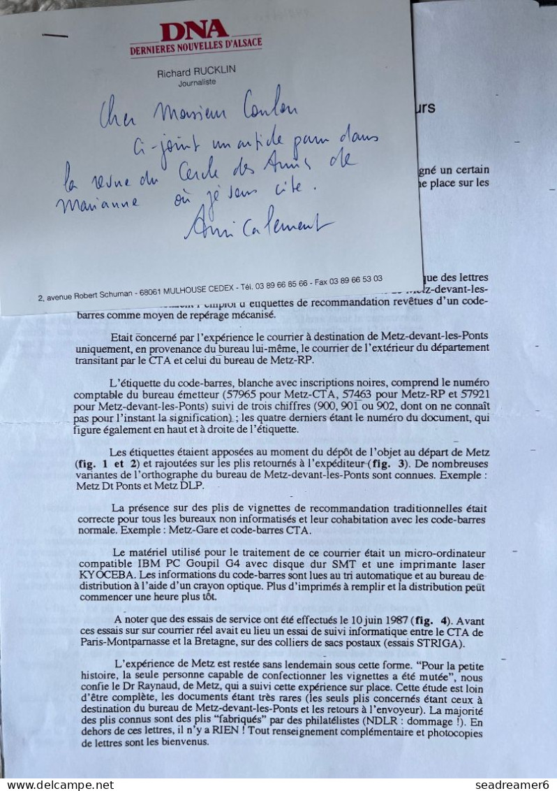 ESSAI De Recommandation à Code Barres De METZ CTA (du 06/87 à 03/88)  Liberté De Gandon N°2379 & 2483 Rare ! - 1982-1990 Libertà Di Gandon