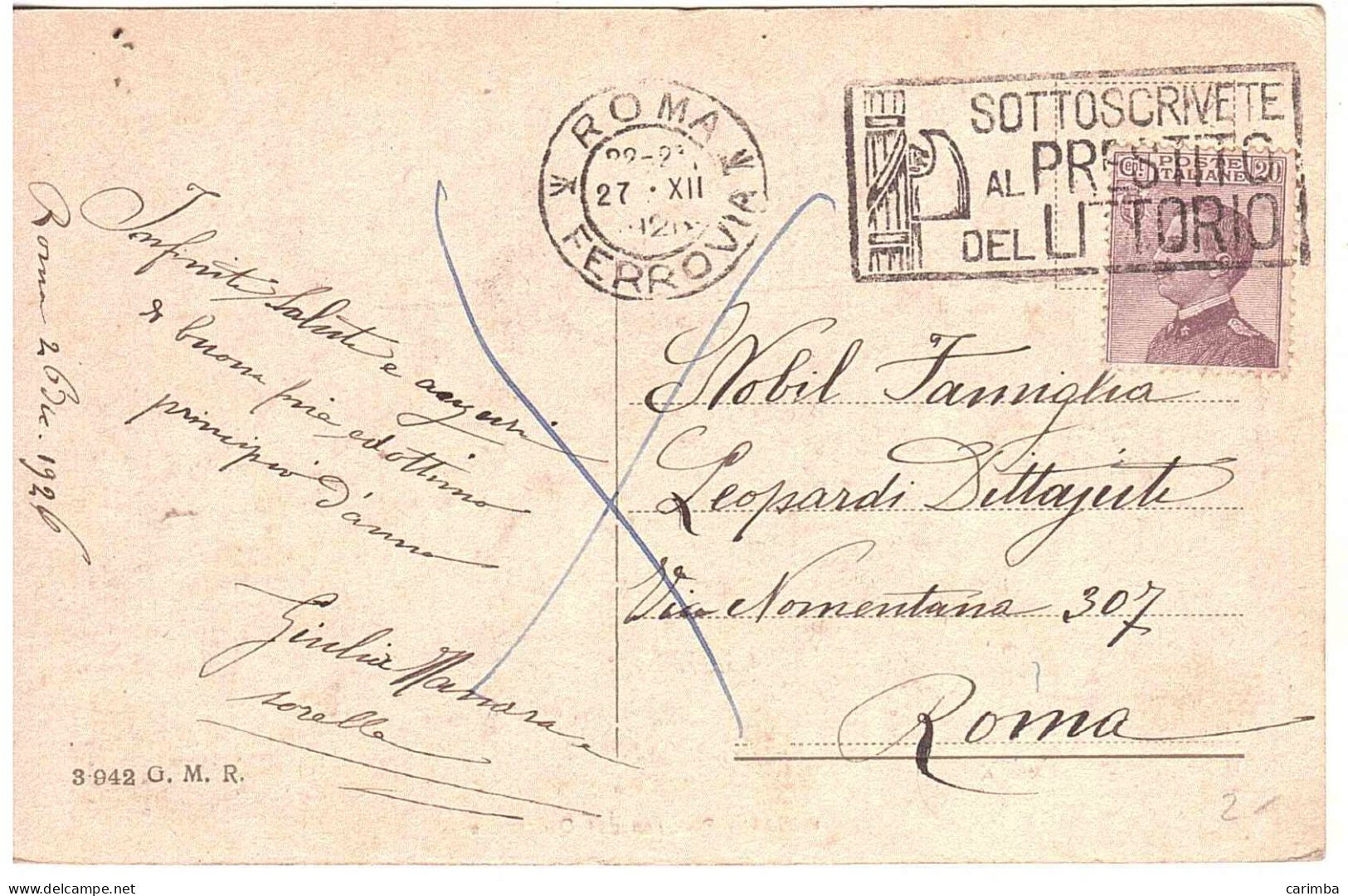 CARTOLINA ROMA QUIRINALE CON ANNULLO TARGHETTA PRESTITO LITTORIO - Storia Postale