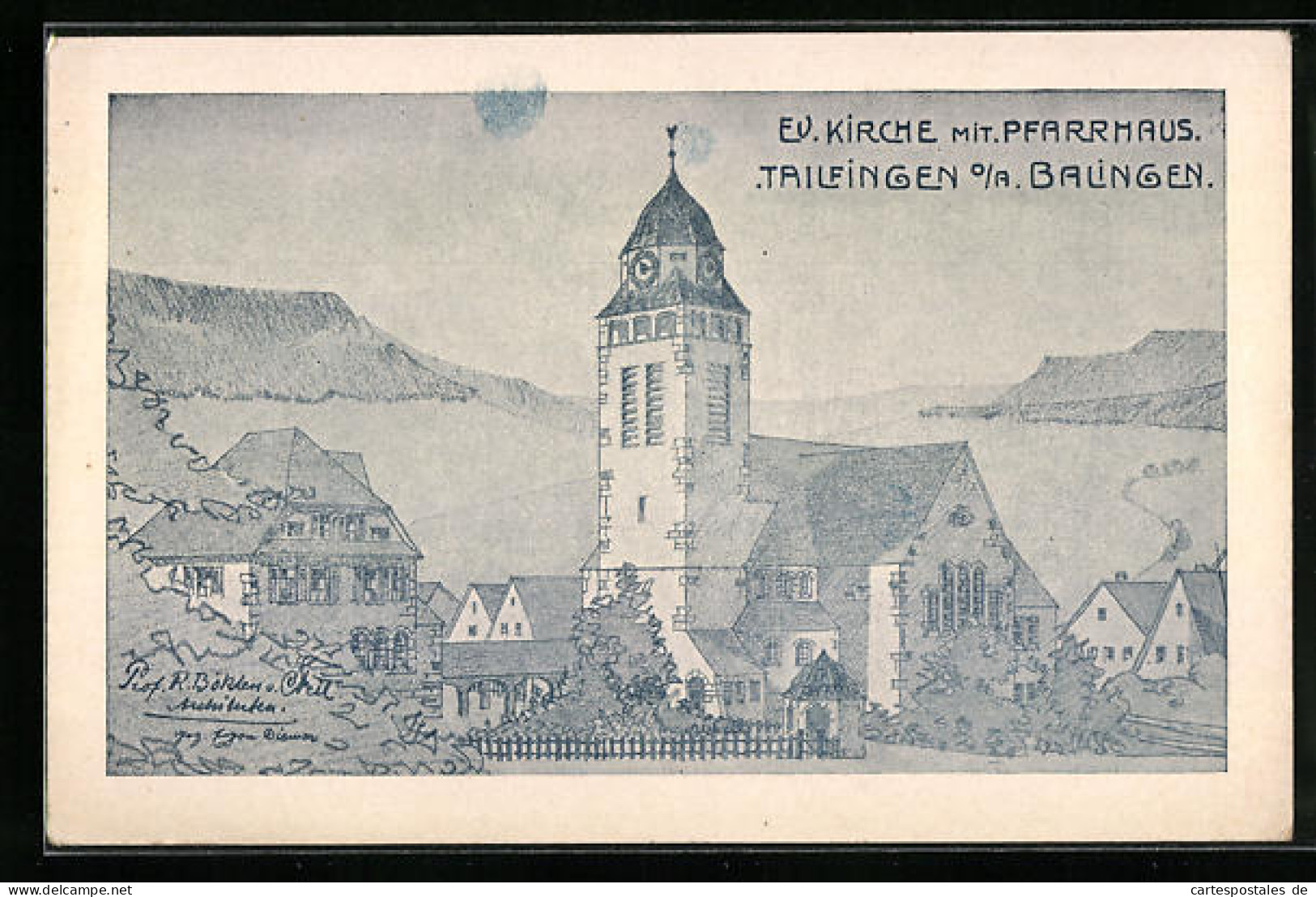 Künstler-AK Tailfingen A.o. Balingen, Ev. Kirche Mit Pfarrhaus  - Balingen