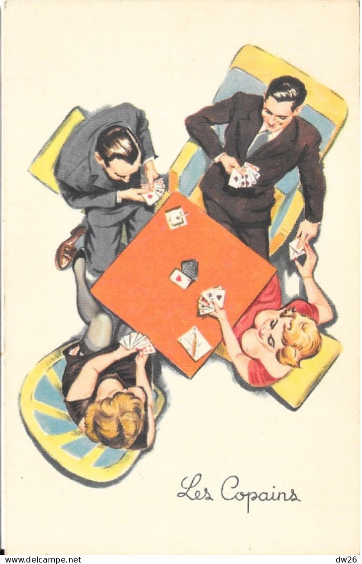 Illustration Non Signée: Les Copains, Double Jeu Entre Couples - La Partie De Cartes - Carte Photochrom N° 398 - Contemporain (à Partir De 1950)