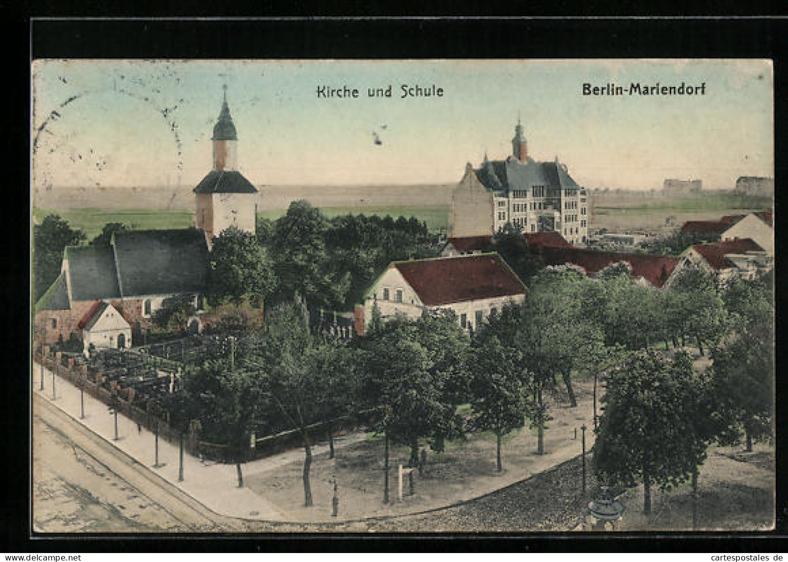 AK Berlin-Mariendorf, Ansicht Der Kirche Und Schule  - Tempelhof