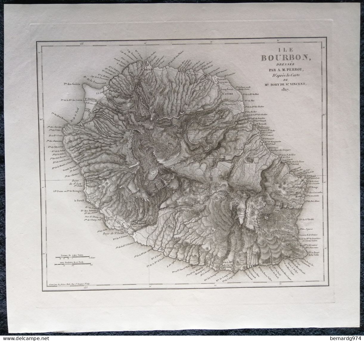 Réunion Bourbon :  Très Rare Grande Carte  De 1827 Par Perrot Et Aupick - Carte Geographique