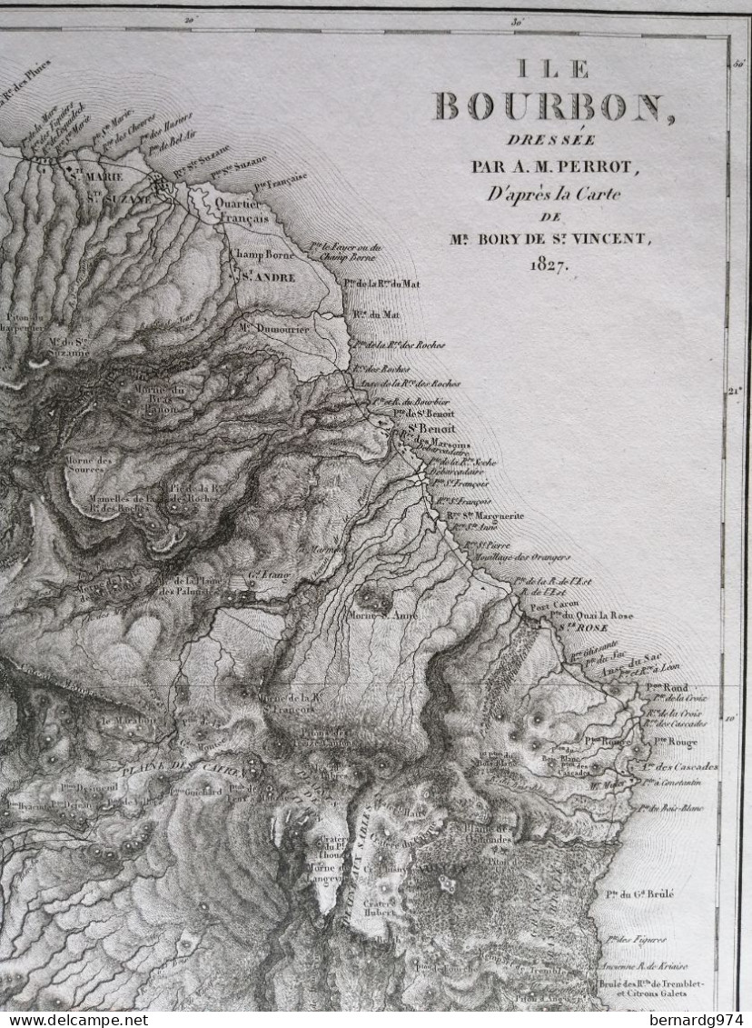 Réunion Bourbon :  Très rare grande carte  de 1827 par Perrot et Aupick