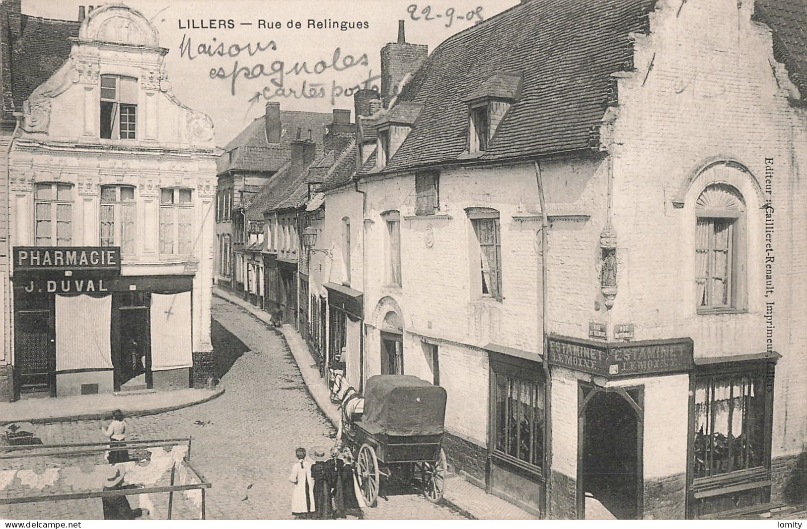 62 Lilers Rue De Relingues CPA Pharmacie J. Duval , Estaminet Le Moine - Lillers