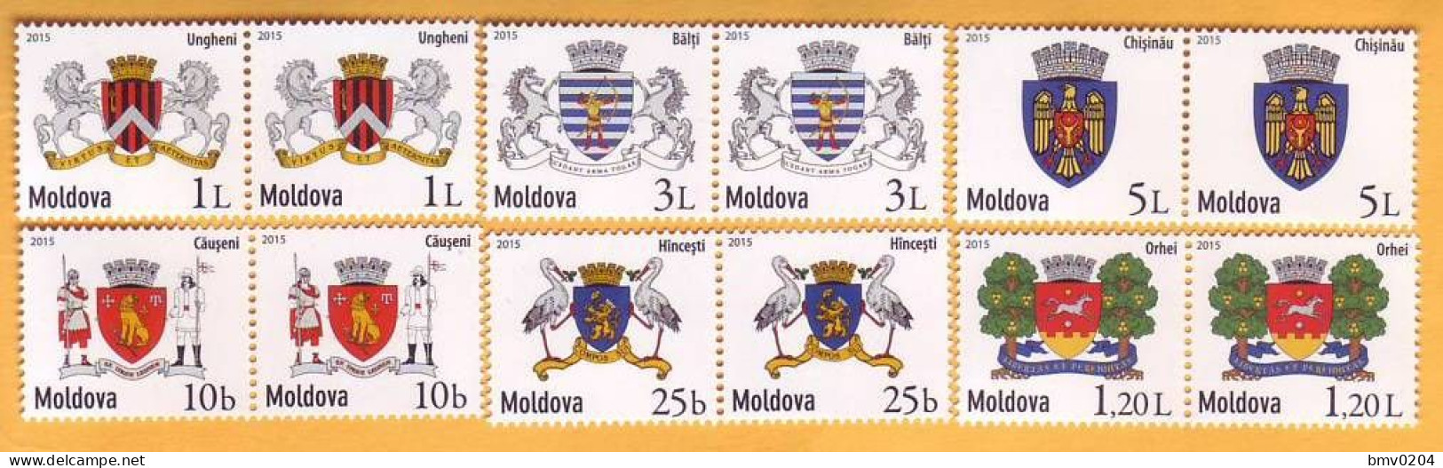 2015 Moldova Moldavie Coats Of Arms Of Cities. Orhei, Ungheni, Hincesti, Causeni, Balti, Chisinau, 2х6v Mint - Postzegels