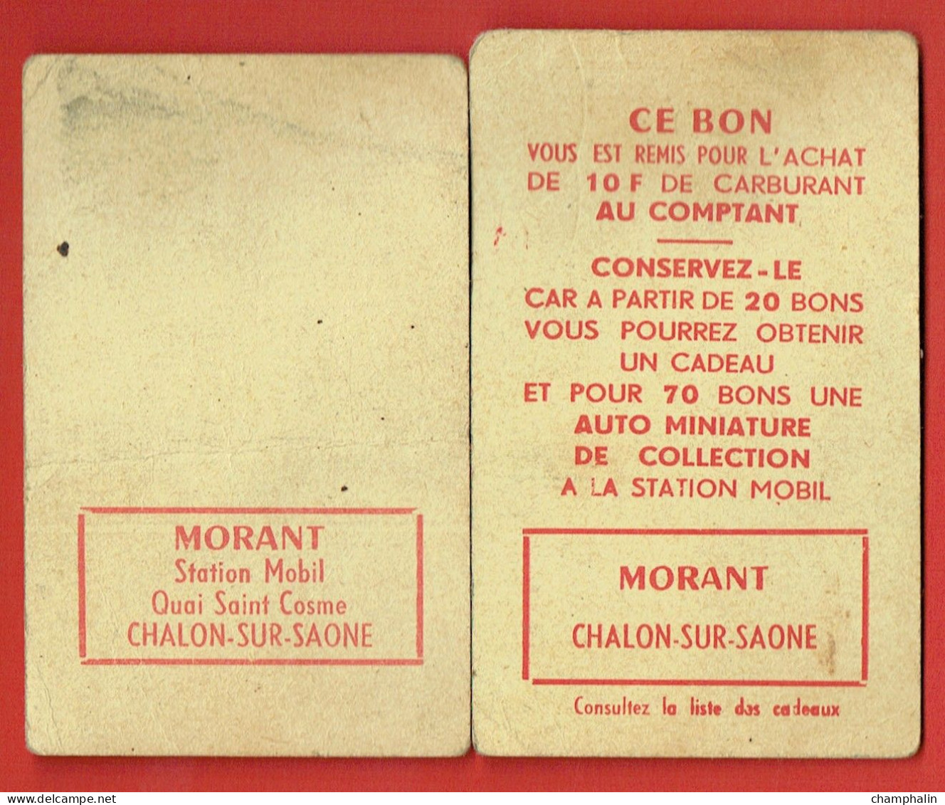 Lot De 2 Tickets 1 Point Mobil Opération Auto Miniature - Station-Service Morant à Chalon-sur-Saône (71) - Advertising