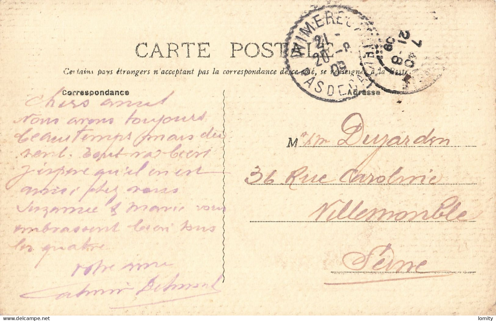 62 Wimereux La Mairie CPA Cachet Wimereux 1908 - Sonstige & Ohne Zuordnung