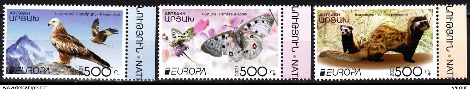 ARMENIA KARABAKH ARTSAKH 2021-01 EUROPA: Endangered Animals. Bird Butterfly Polecat, MNH - 2021