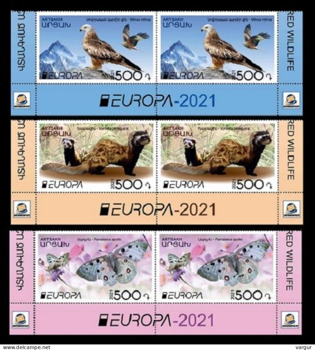 ARMENIA KARABAKH ARTSAKH 2021-01 EUROPA: Endangered Animals. Bottom PAIRS, MNH - 2021