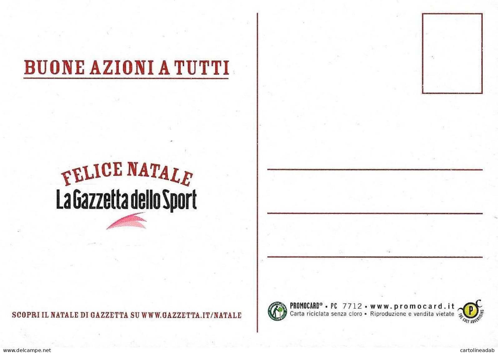 [MD9451] CPM - FELICE NATALE LA GAZZETTA DELLO SPORT - PROMOCARD 7712 - PERFETTA - Non Viaggiata - Publicité