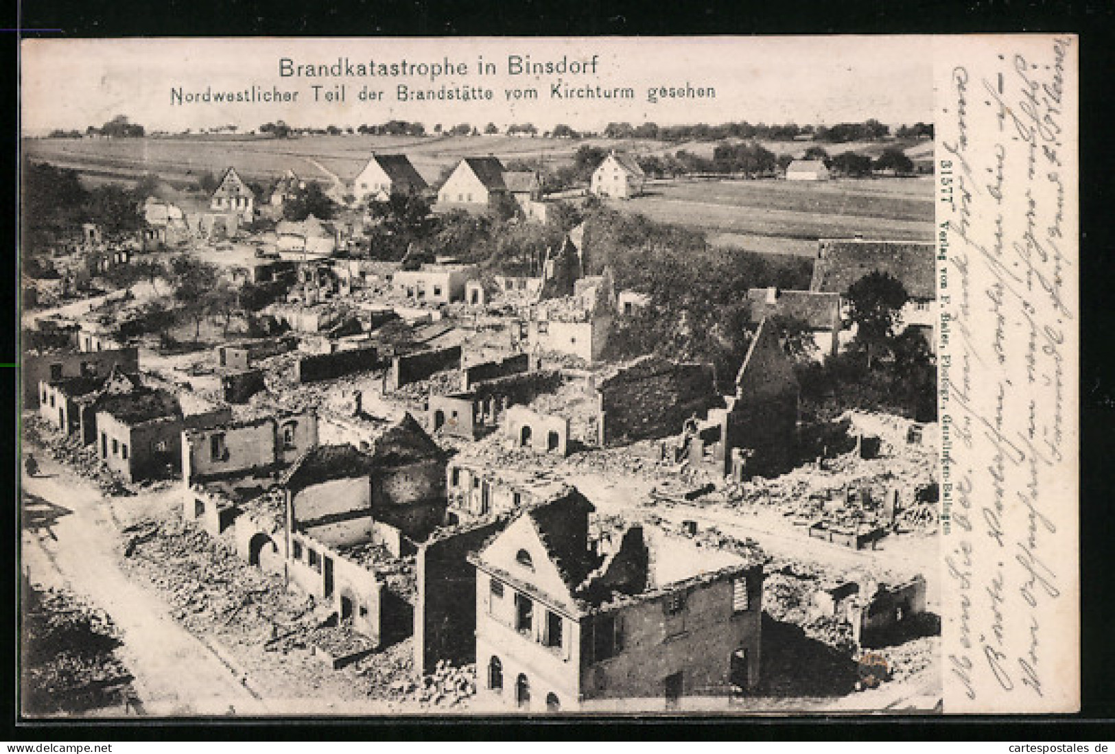 AK Binsdorf, Brandstätte Vom Kirchturm Gesehen  - Catastrofi