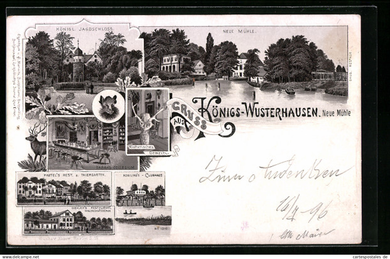 Lithographie Königs-Wusterhausen, Paetel`s Restaurant Zum Tiergarten, Wehler`s Restaurant Waldschlösschen  - Wusterhausen