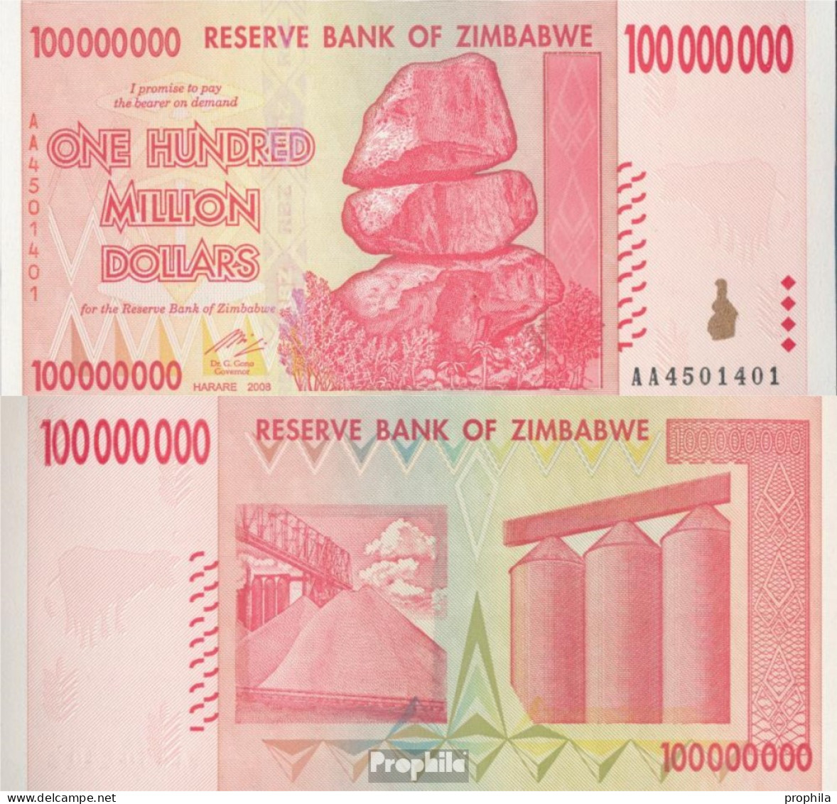 Simbabwe Pick-Nr: 80 Bankfrisch 2008 100 Mio. Dollars - Zimbabwe