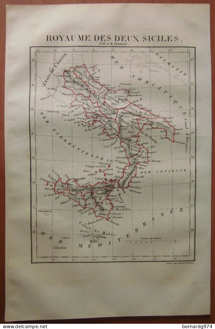 Sicile Sicilia Et Italie Du Sud : Deux Cartes Miniatures Perrot (1834) Levasseur (1840) - Mapas Geográficas
