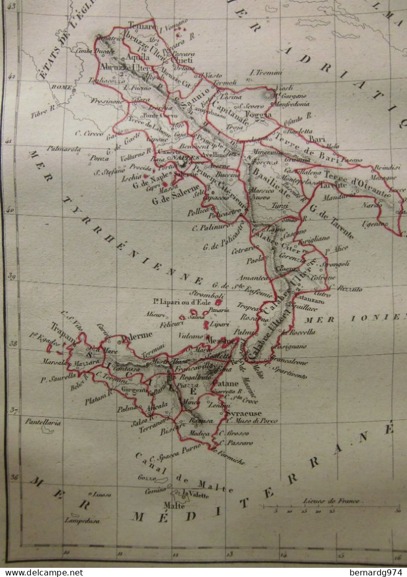 Sicile Sicilia Et Italie Du Sud : Deux Cartes Miniatures Perrot (1834) Levasseur (1840) - Carte Geographique
