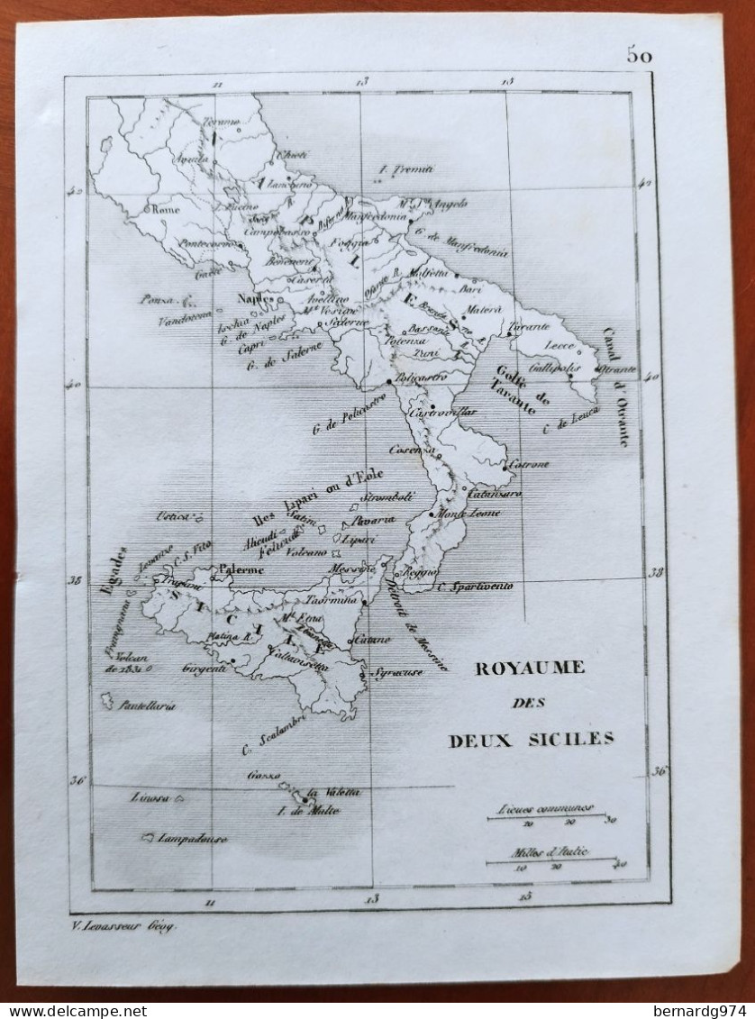 Sicile Sicilia Et Italie Du Sud : Deux Cartes Miniatures Perrot (1834) Levasseur (1840) - Mapas Geográficas