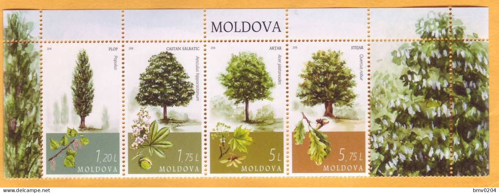 2018 Moldova Moldavie "The Main Tree Species In Moldova": Oak, Chestnut, Ash, Maple 4v Mint. - Arbres