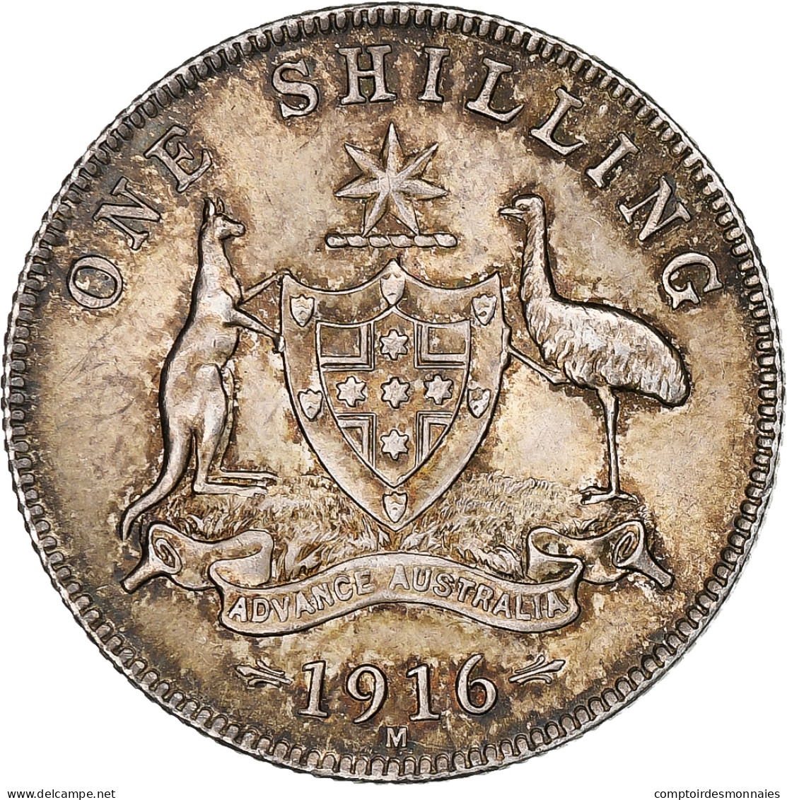 Australie, George V, Shilling, 1916, Melbourne, Argent, TTB+ - Shilling