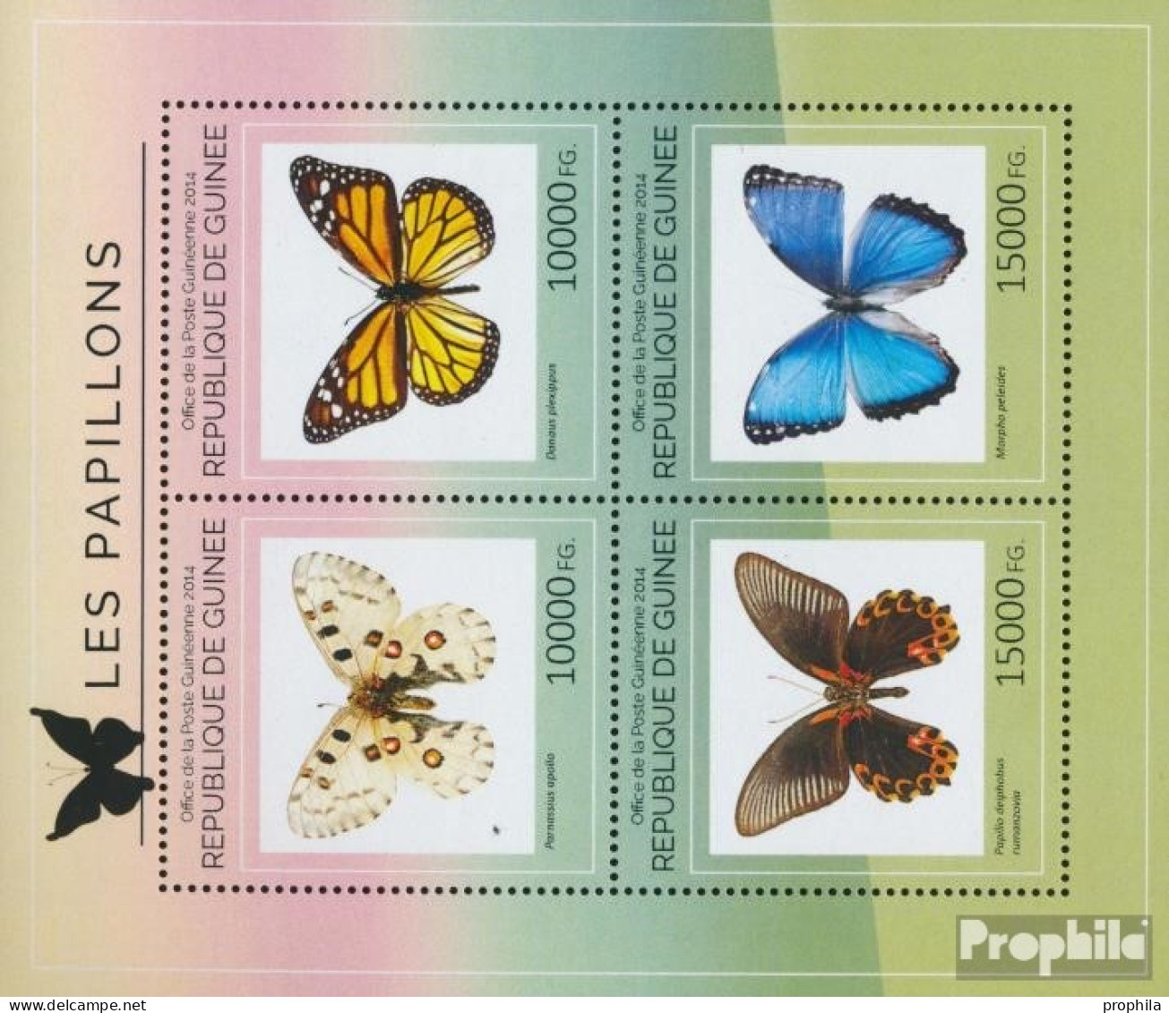 Guinea 10537-10540 Kleinbogen (kompl. Ausgabe) Postfrisch 2014 Schmetterlinge - Guinea (1958-...)