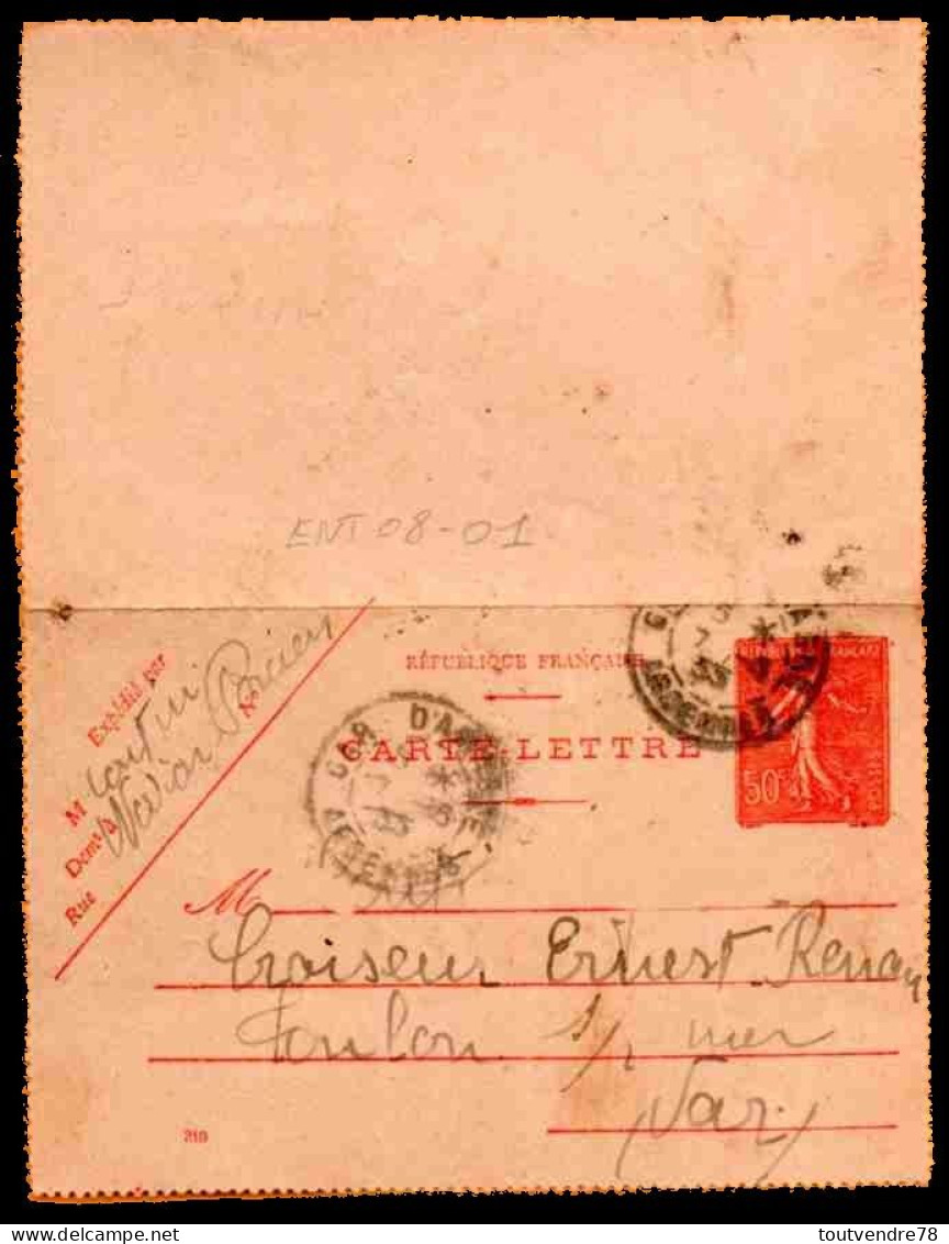 ENT08-01 : CL 50C Rose Semeuse Lignée Daté 210 - Dept 08 (Ardennes) Gare D’AMAGNE 1933 - Letter Cards