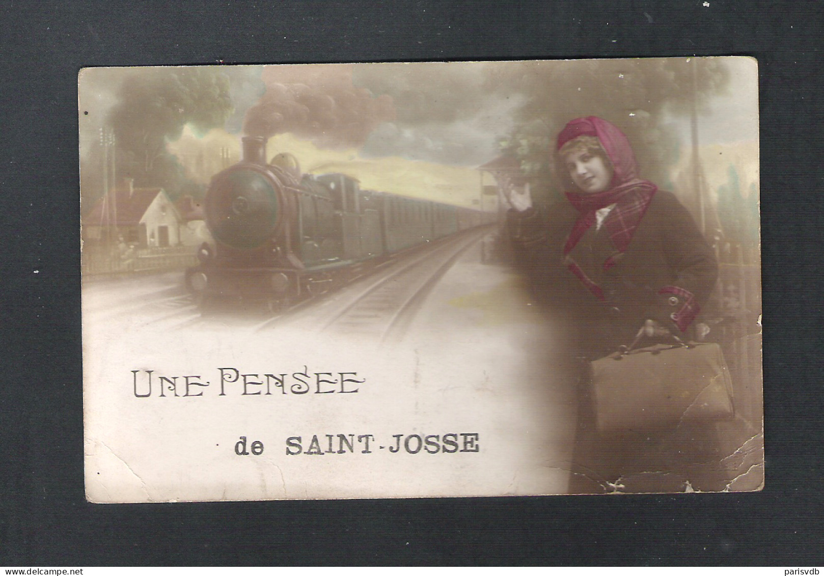 OUDE POSTKAART - VIEILLE CARTE POSTALE - UNE PENSEE DE SAINT-JOSSE  (11.854) - Schienenverkehr - Bahnhöfe