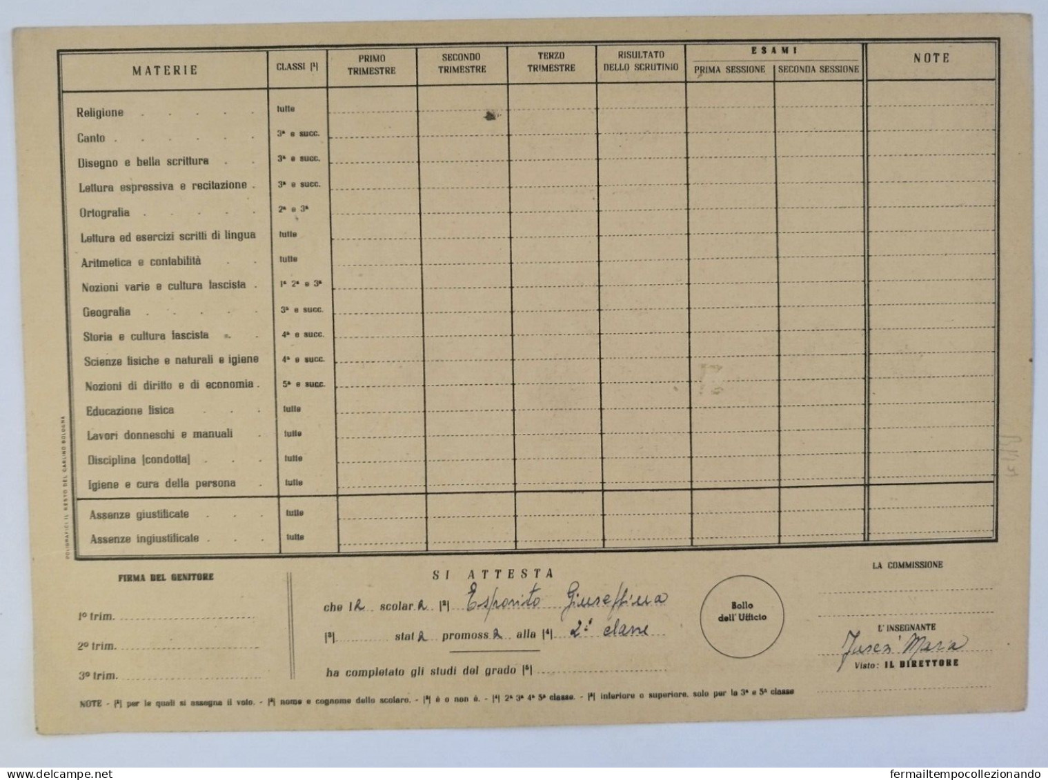 Bp109 Pagella Fascista Opera Balilla Regno D'italia San.pietro A Maida Catanzaro - Diplômes & Bulletins Scolaires