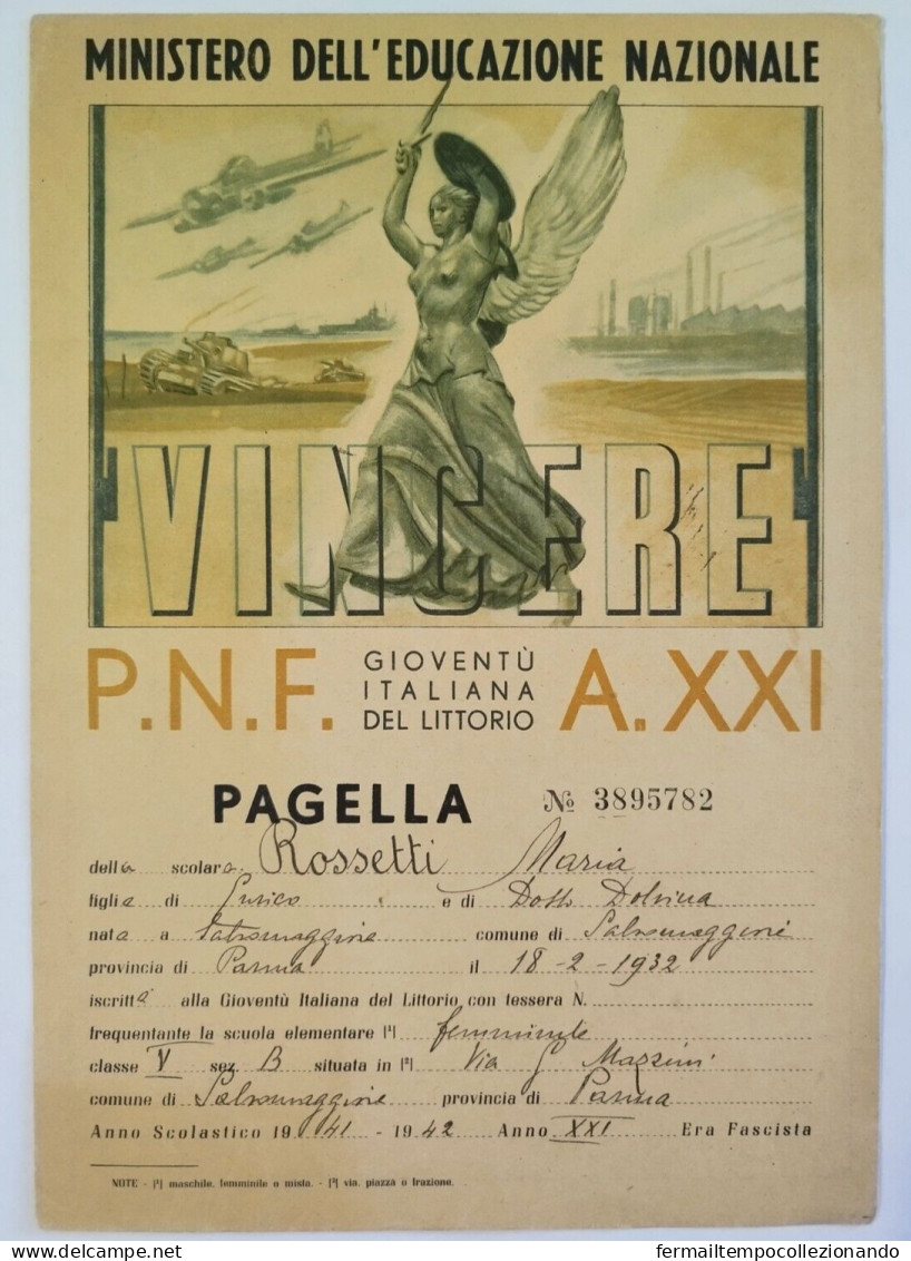Bp113 Pagella Fascista Opera Balilla Regno D'italia Salsomaggiore Parma 1942 - Diploma & School Reports