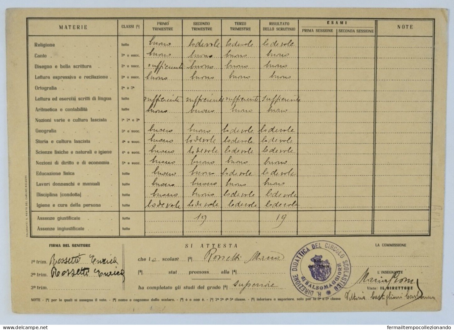 Bp113 Pagella Fascista Opera Balilla Regno D'italia Salsomaggiore Parma 1942 - Diploma & School Reports