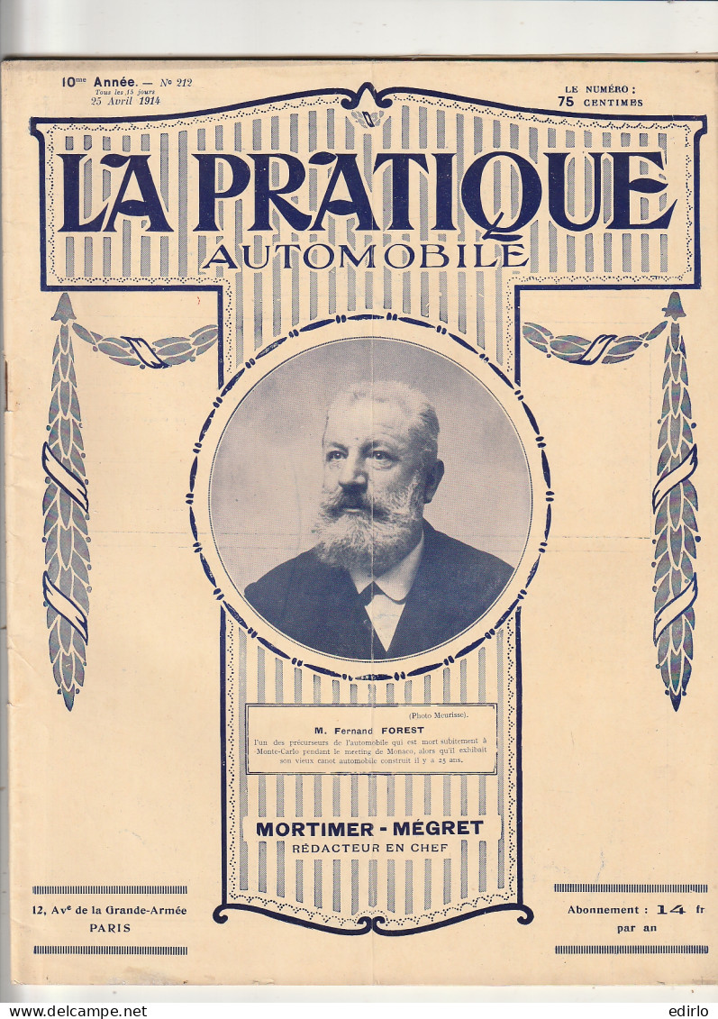 ***  REVUE ****  LA PRATIQUE AUTOMOBILE   1914 --   N° 212 --  Avec De Nombreuses Et  Belles Publicités Auto  - 1900 - 1949