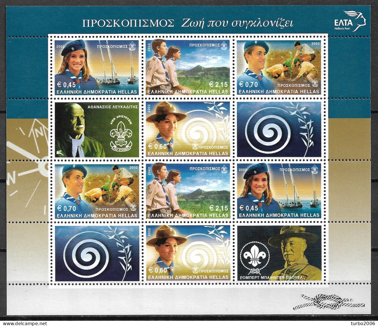 GREECE 2002 Scouting 36th World Scouting Conference Sheet With 2 Sets Vl. 2145 / 2148 Hellas F 21 MNH - Blocks & Kleinbögen