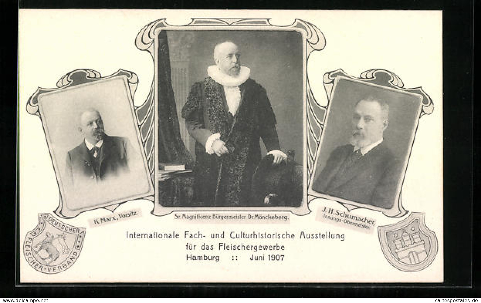AK Hamburg, Ausstellung Für Das Fleischer-Gewerbe 1907, Portrait Bürgermeister Mönckeberg, Wappen  - Expositions