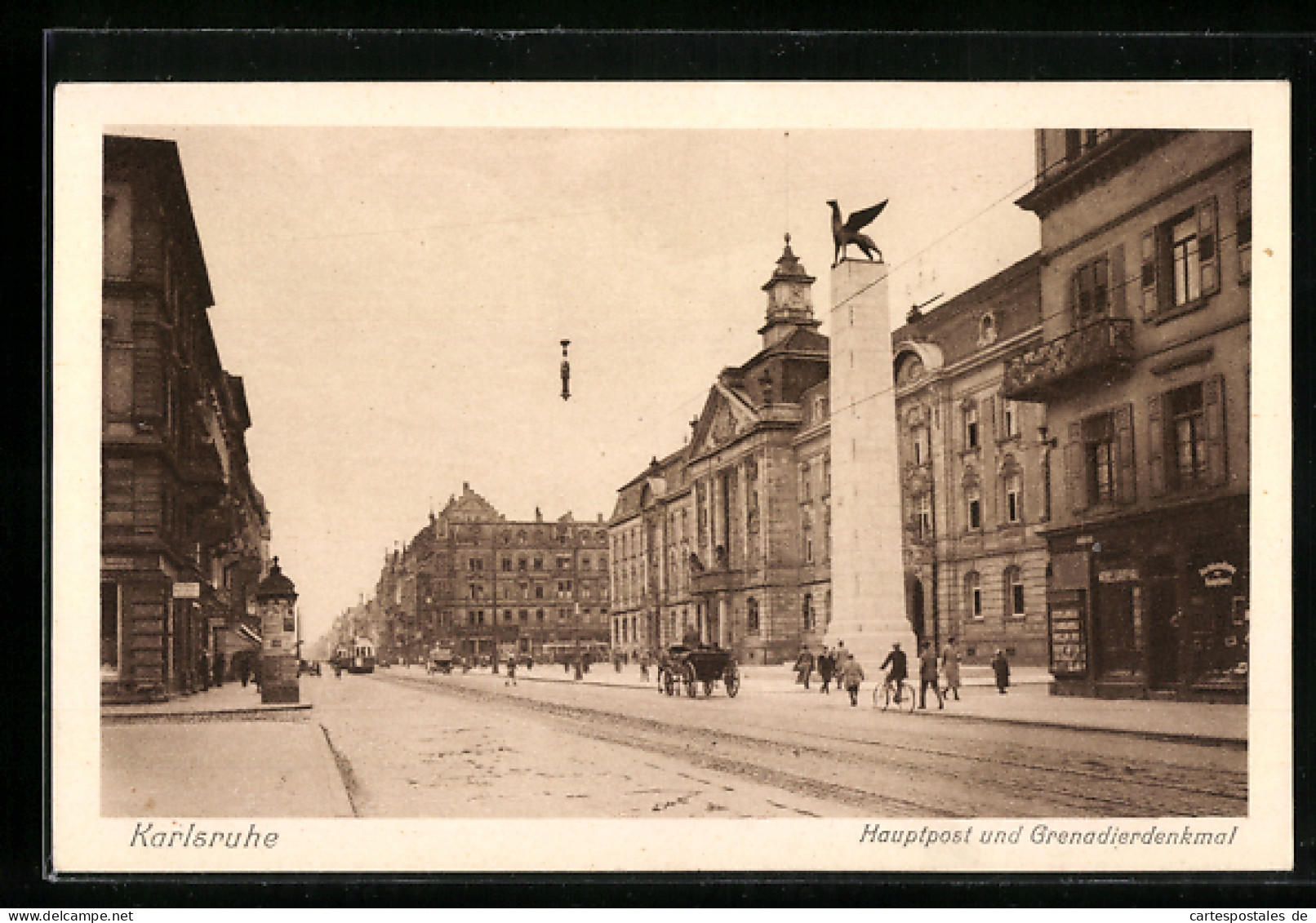 AK Karlsruhe, Hauptpost Und Grenadierdenkmal  - Karlsruhe