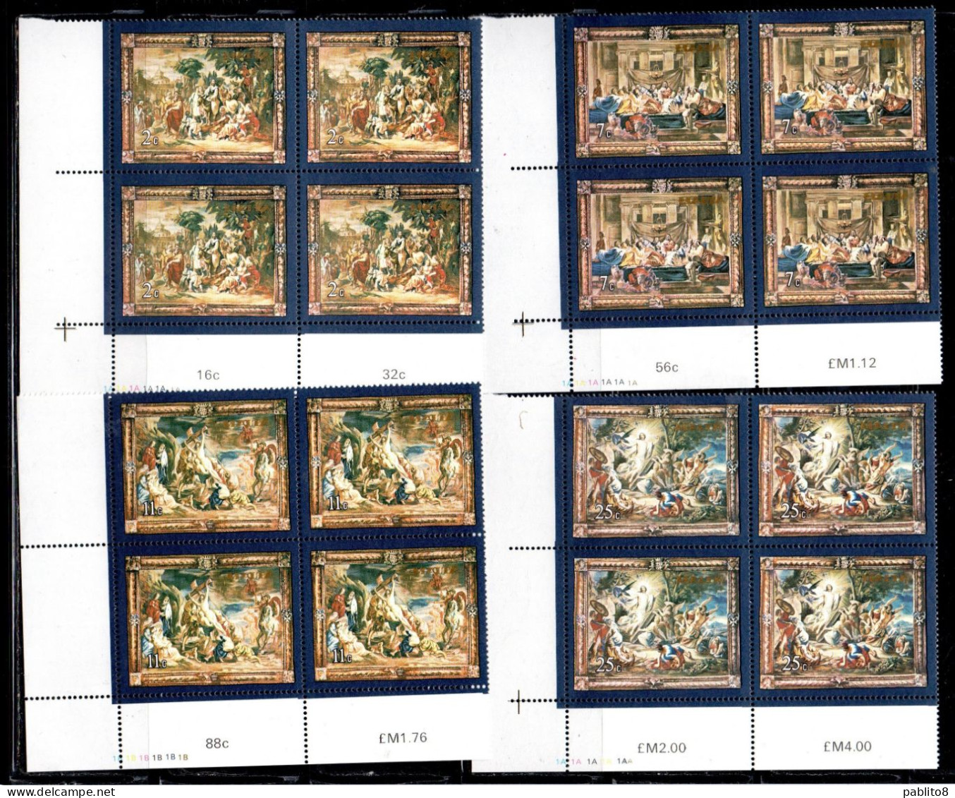 MALTA 1978 FLEMISH TAPESTRIES TAPPEZZERIE TAPESTRY COMPLETE SET SERIE COMPLETA BLOCK QUARTINA MNH - Malta