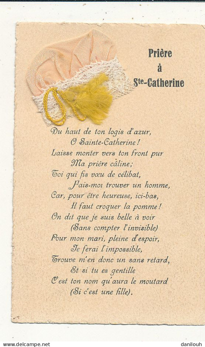 SAINTE CATHERINE   Petit Bonnet En Tissus Rose Pale / PRIERE A STE CATHERINE - Sint Catharina