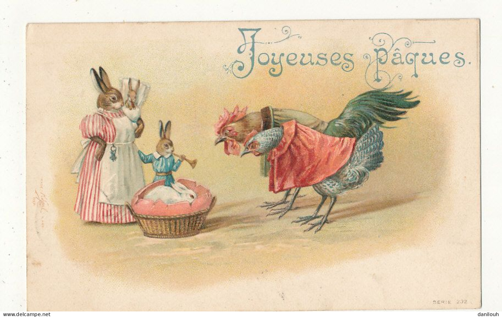 JOYEUSES Pâques    Lapins Et Coq Humanisé / Naissance - Pasen