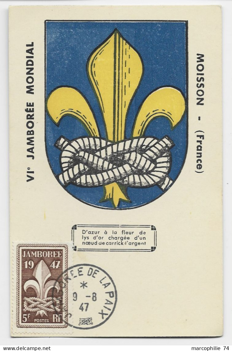 FRANCE JAMBOREE 5FR CARTE MAXIMUM COULEURS JAMBOREE DE LA PAIX 9.8.1947 - 1940-1949