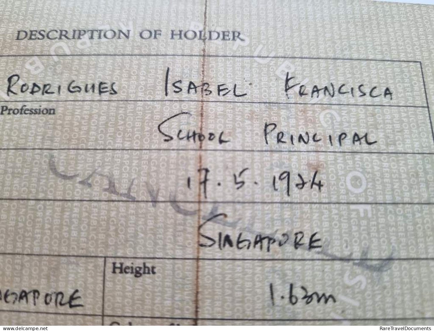 SINGAPORE Passport Passeport Reisepass Of A School Principal - Historische Dokumente