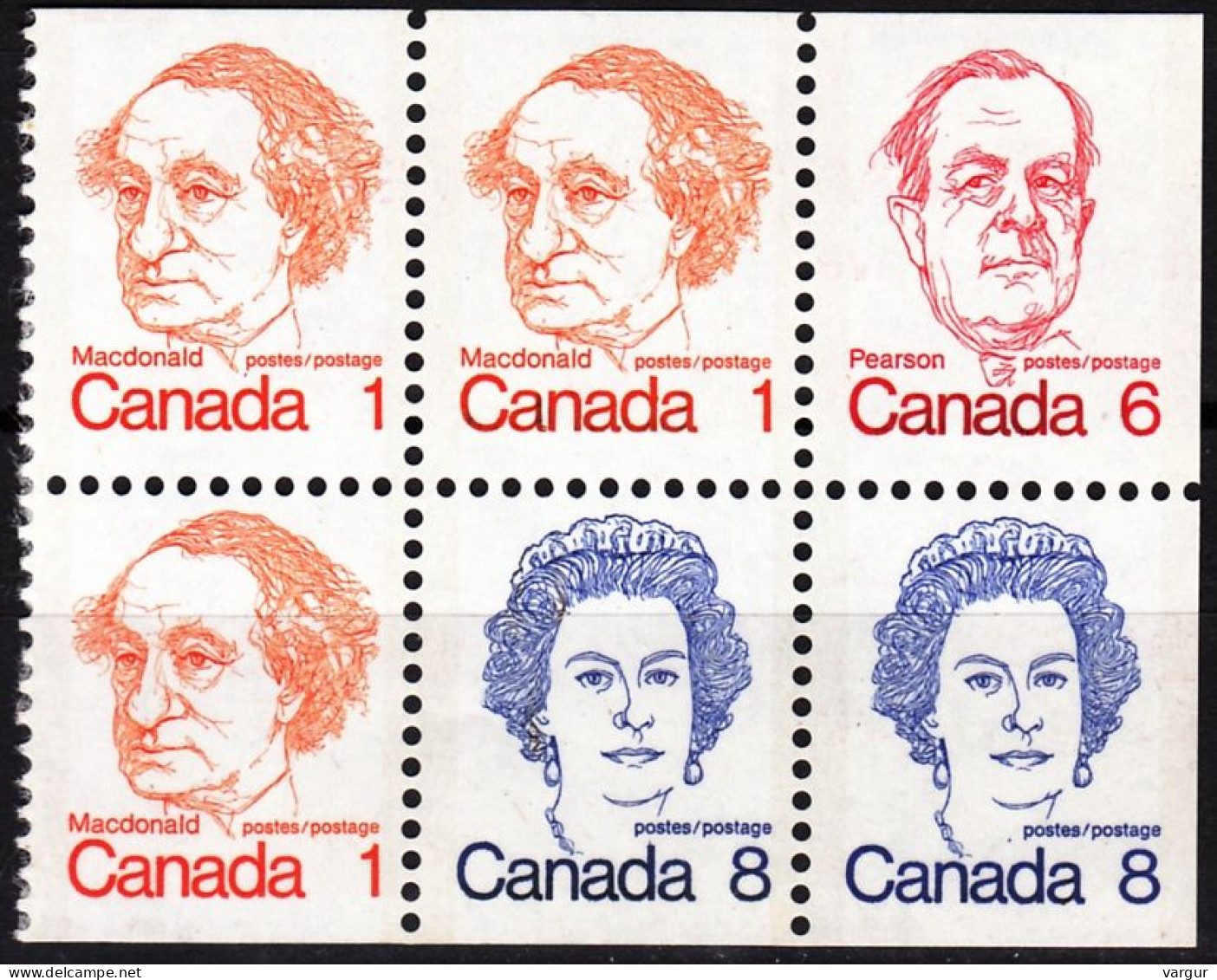 CANADA 1973 Statesmen And Queen Elizabeth II. Booklet Pane Mi. H-Blatt 93, MNH - Royalties, Royals