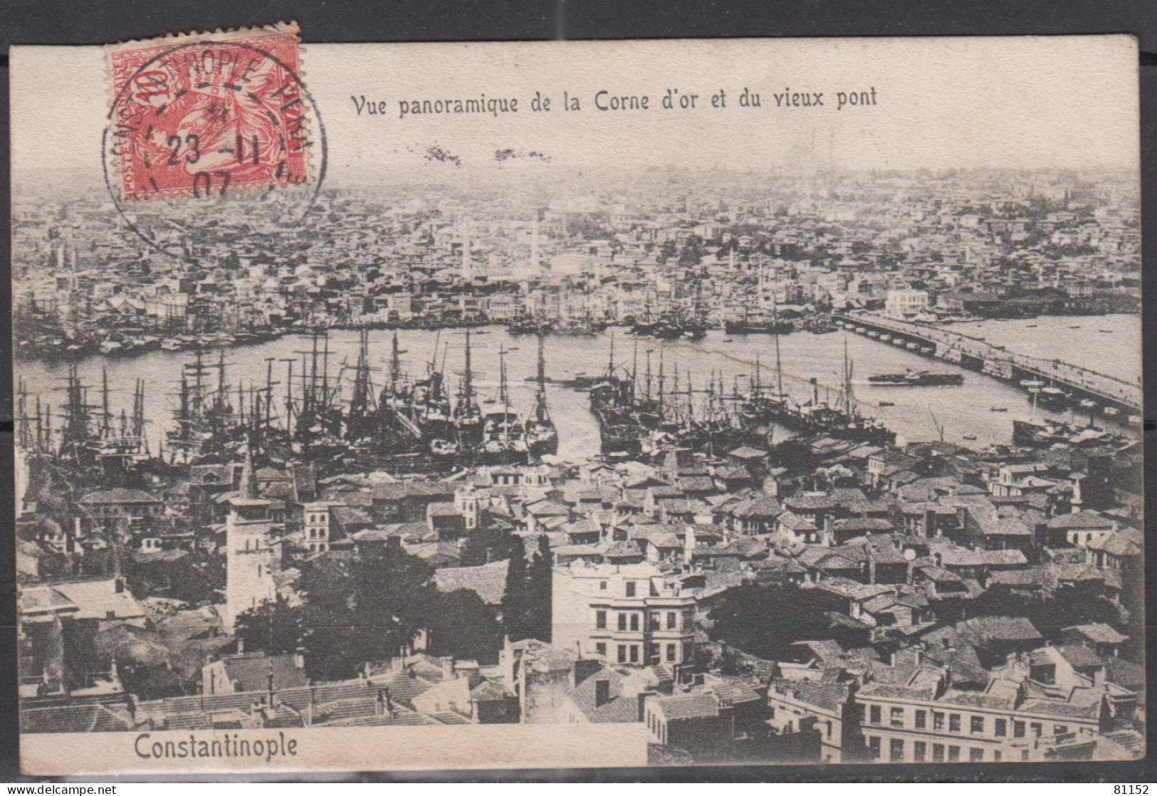 TURQUIE LEVANT Mouchon 10c Rouge Sur CPA De CONSTANTINOPLE Vue Panoramique Le 23 II 1907 Avec RETOUR ENVOYEUR - Turchia