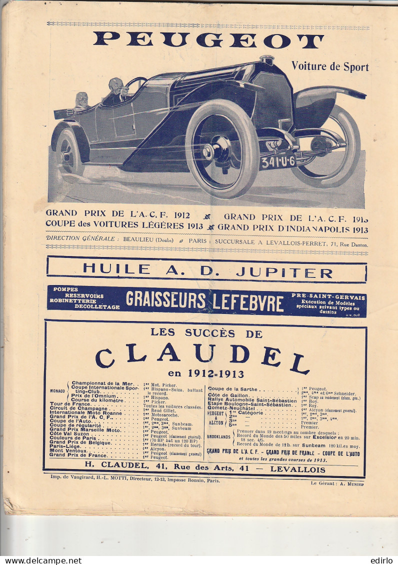 ***  REVUE ****  LA PRATIQUE AUTOMOBILE   1914 --   N° 210 --  Avec De Nombreuses Et  Belles Publicités Auto 40 Pages  - 1900 - 1949
