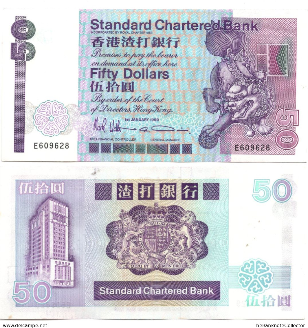 Hong Kong Standard Chartered Bank 50 Dollars 1990 P-280 UNC Light Foxing - Hong Kong