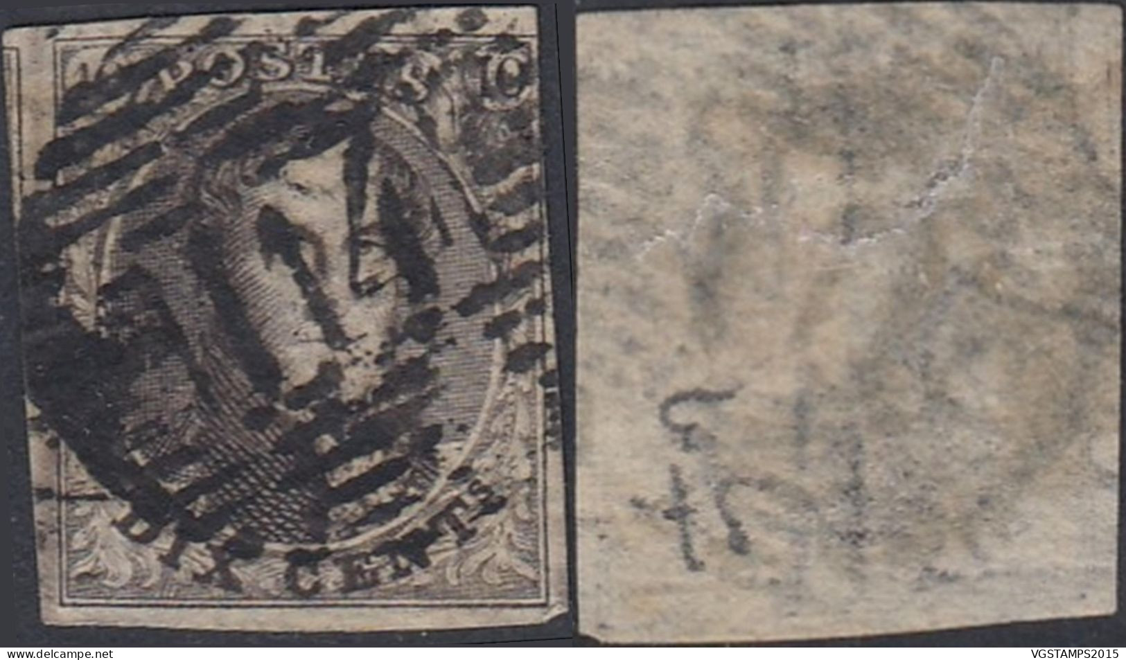 Belgique 1850 - Timbre Oblitéré. COB Nr.: 3  Avec Oblitération 114 TERMONDE. 1 Marge Au Filet............ (EB) AR-02454 - 1849-1850 Medallones (3/5)