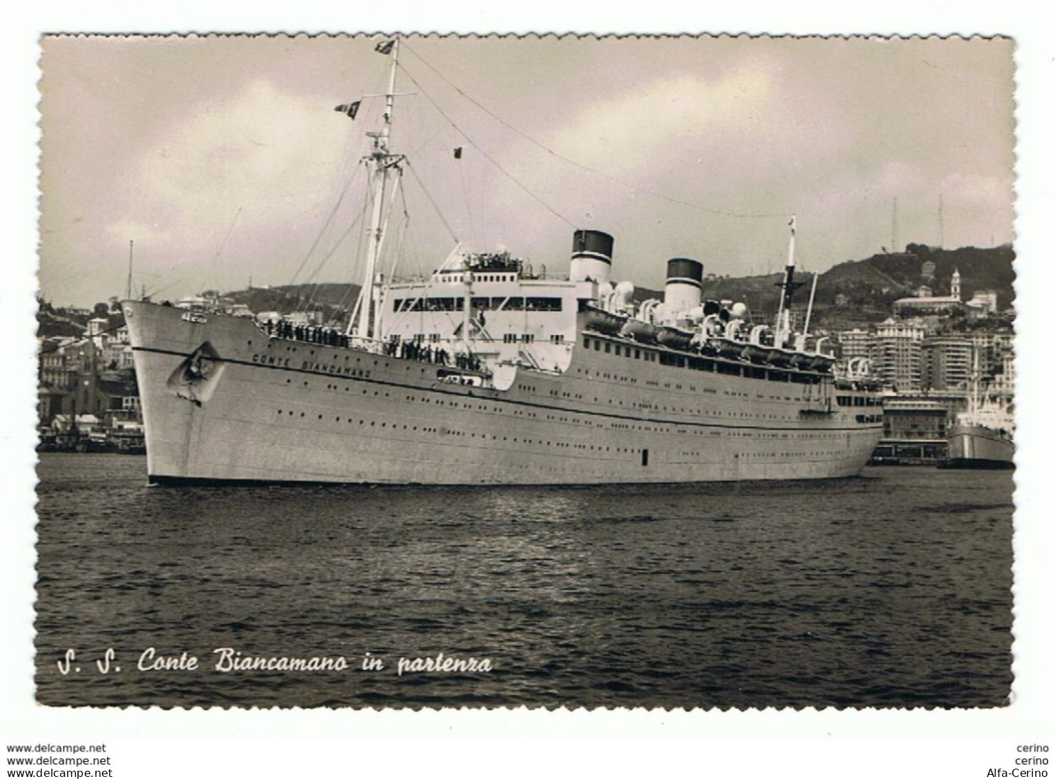 S.S. CONTE  BIANCAMANO  IN  PARTENZA  DA  GENOVA  -  FOTO  -  FG - Passagiersschepen