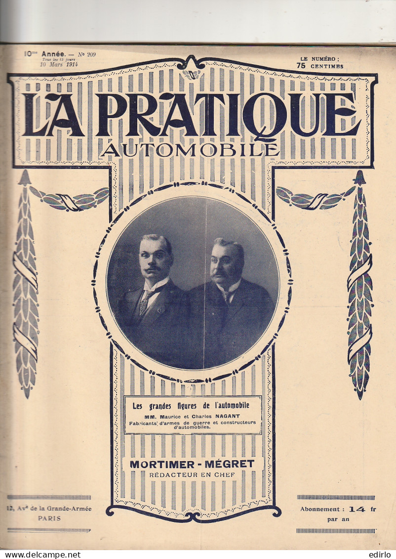 ***  REVUE ****  LA PRATIQUE AUTOMOBILE   1914 --   N° 209 --  Avec De Nombreuses Et  Belles Publicités Auto 40 Pages  - 1900 - 1949