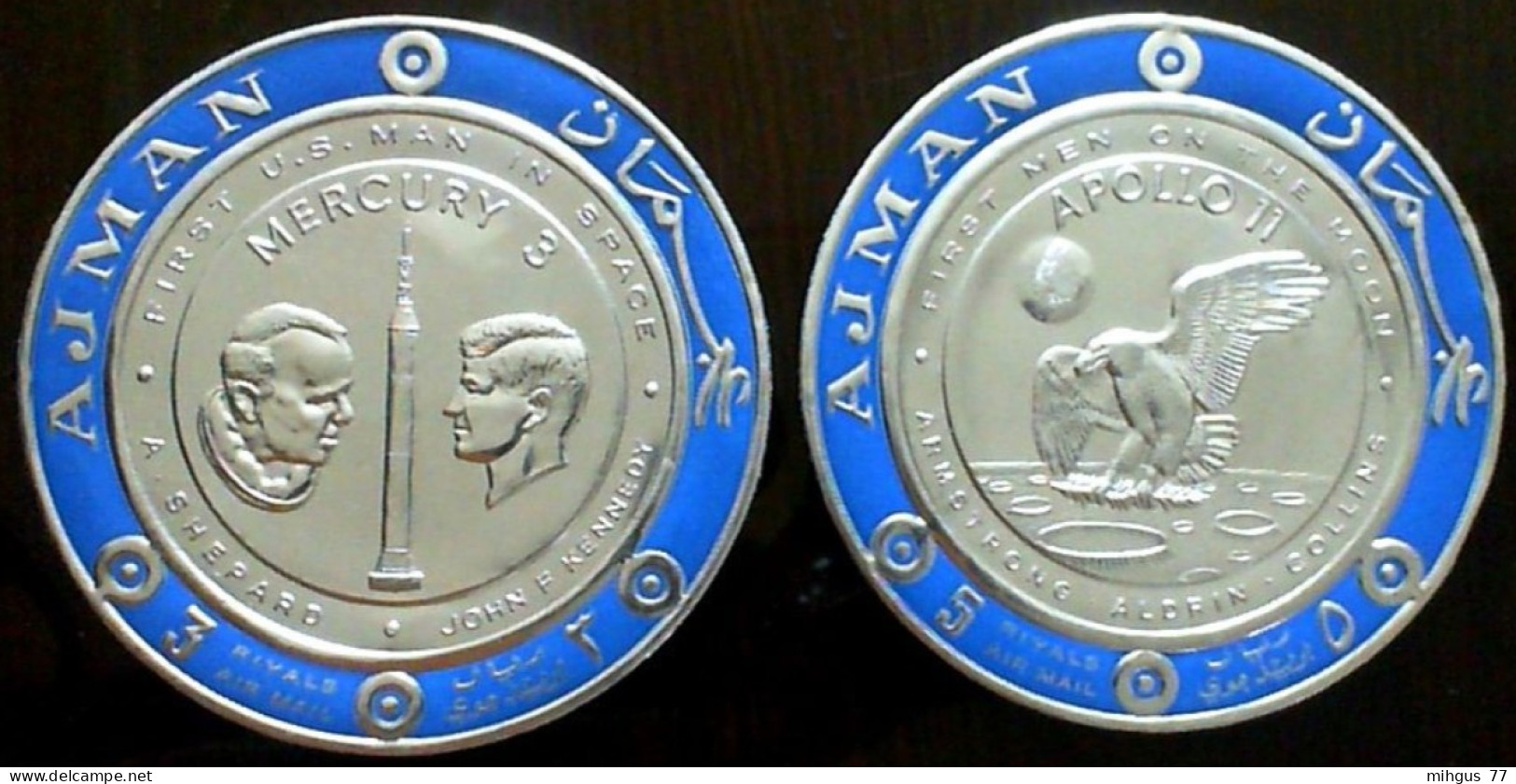 AJMAN : , 1969 Shepard-Kennedy, Round Stamps Engraved On Silver - Afrika