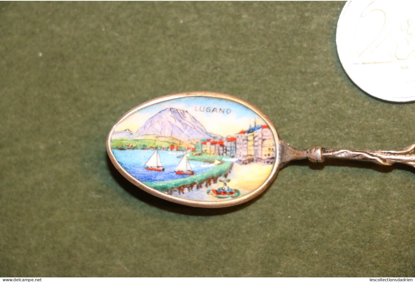 Petite Cuillère En Argent 800 - Lugano - émaillée Touristique Edelweiss - Silver Spoon - Cucchiai