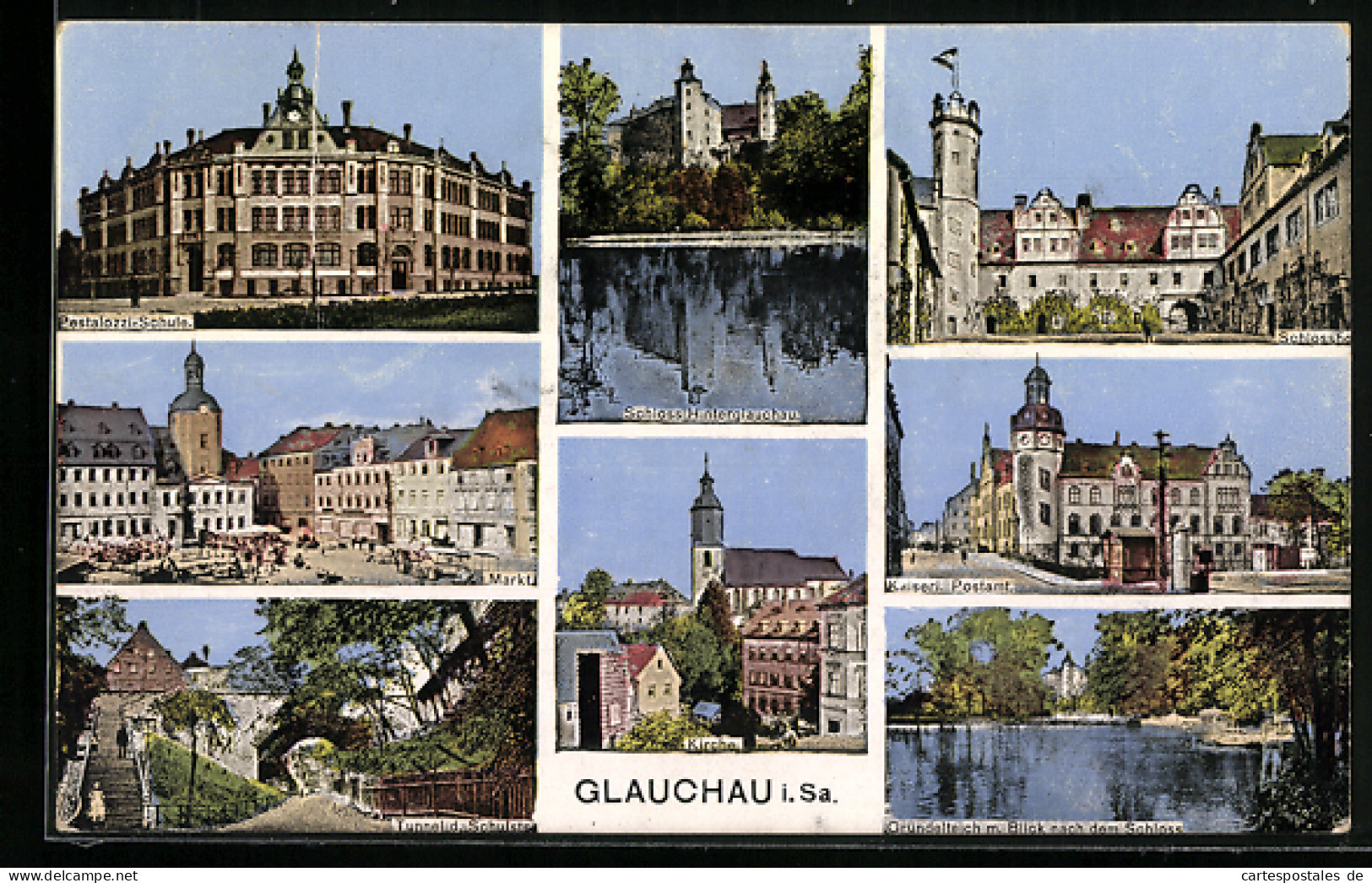 AK Glauchau / Sachsen, Pestalozzi-Schule, Schloss Hinterglauchau, Schlosshof  - Glauchau