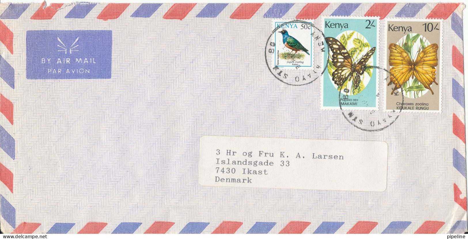 Kenya Air Mail Cover Sent To Denmark BIRD And BUTTERFLIES On The Stamps - Kenia (1963-...)