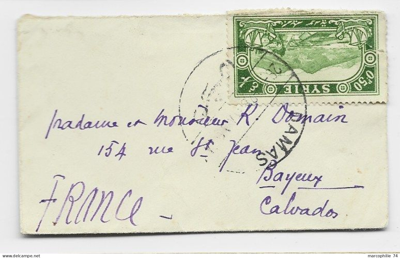 SYRIA SYRIE 2P+1P+0P50 AU VERSO MIGNONNETTE SMALL COVER + RECTO 0.P50 DAMAS 1928 TO FRANCE - Cartas & Documentos