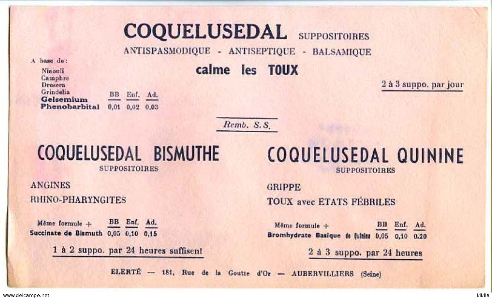 Buvard 20.8 X 12.2  Laboratoires Elerté  Laboratoires Des Réalisations Thérapeutiques  Aubervilliers Seine Coquelusedal - Produits Pharmaceutiques